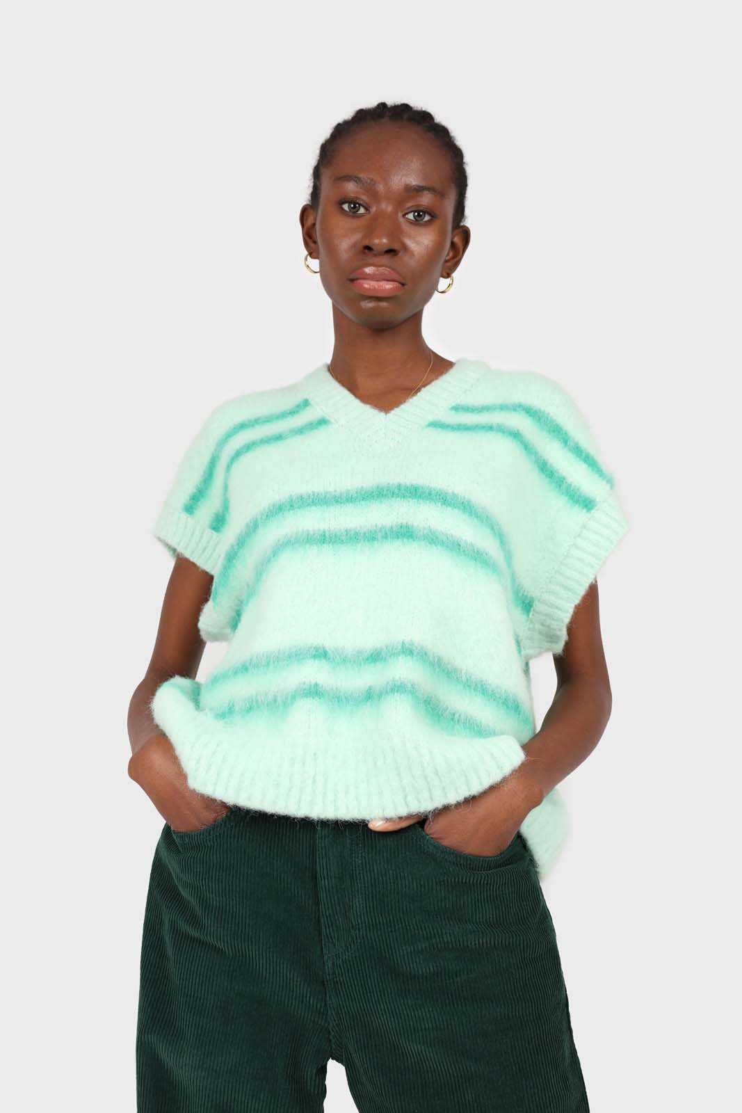 Mint striped wool blend sweater vest