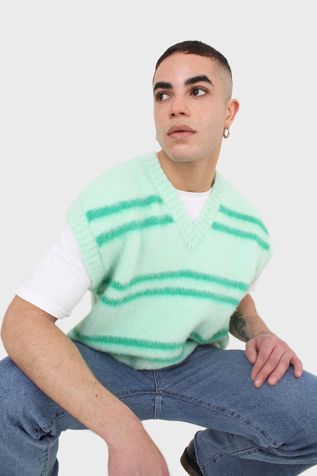 Mint striped wool blend sweater vest