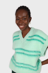 Mint striped wool blend sweater vest