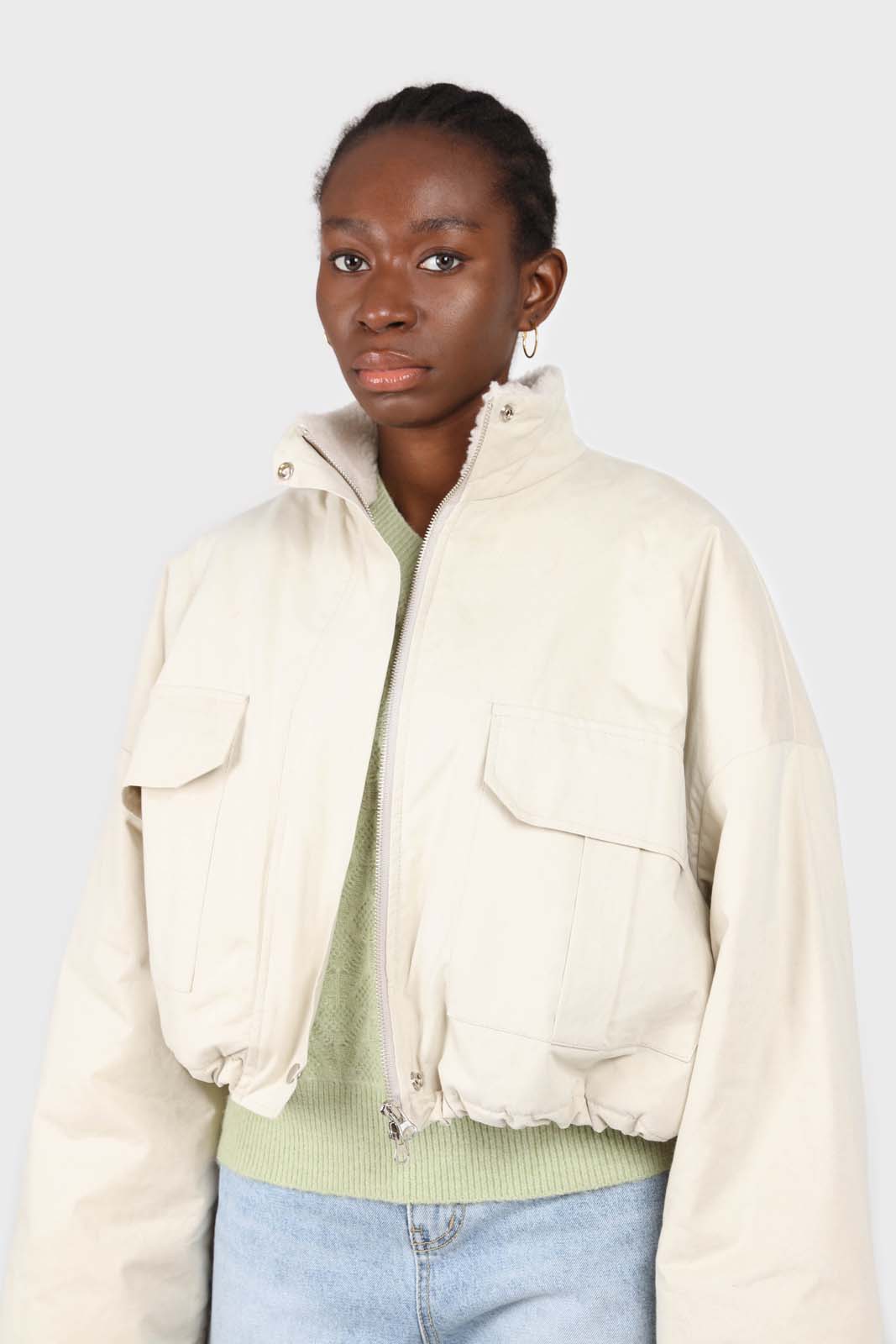 Ivory teddy lined patch pocket jacket