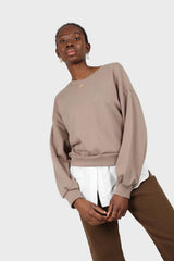 Pale brown white hem layered sweatshirt