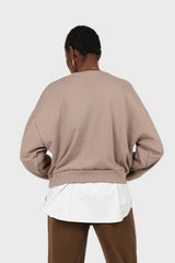 Pale brown white hem layered sweatshirt