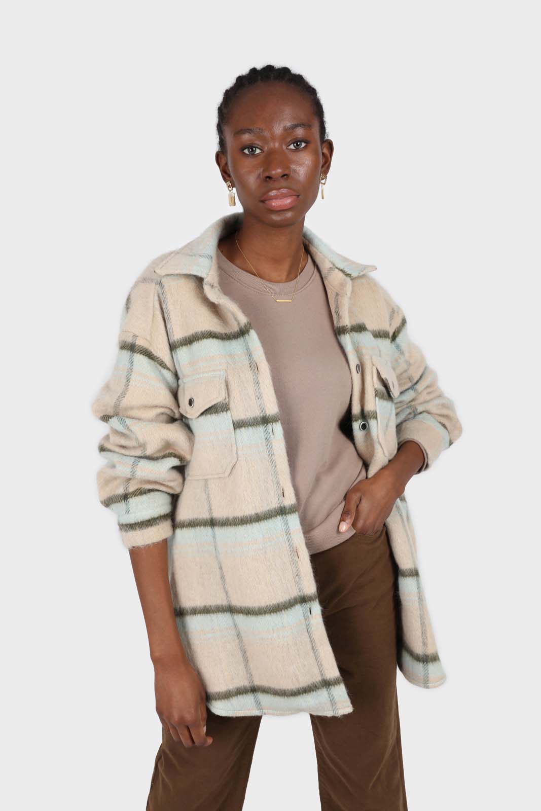 Pale brown white hem layered sweatshirt
