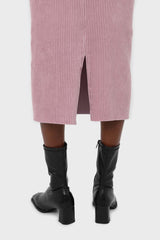 Pink ribbed velvet midi skirt