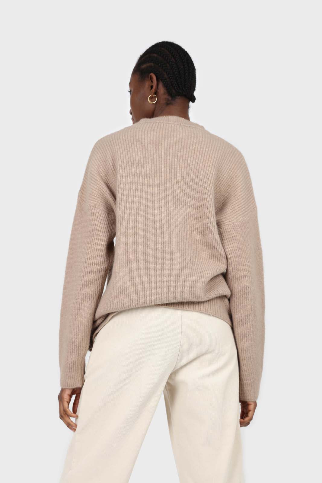 Beige wool blend belted oversized jumper