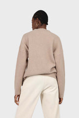 Beige wool blend belted oversized jumper