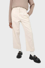 Ivory corduroy tucked loose fit trousers - 2010
