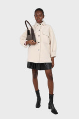 Cream teddy oversized shirt jacket