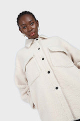 Cream teddy oversized shirt jacket