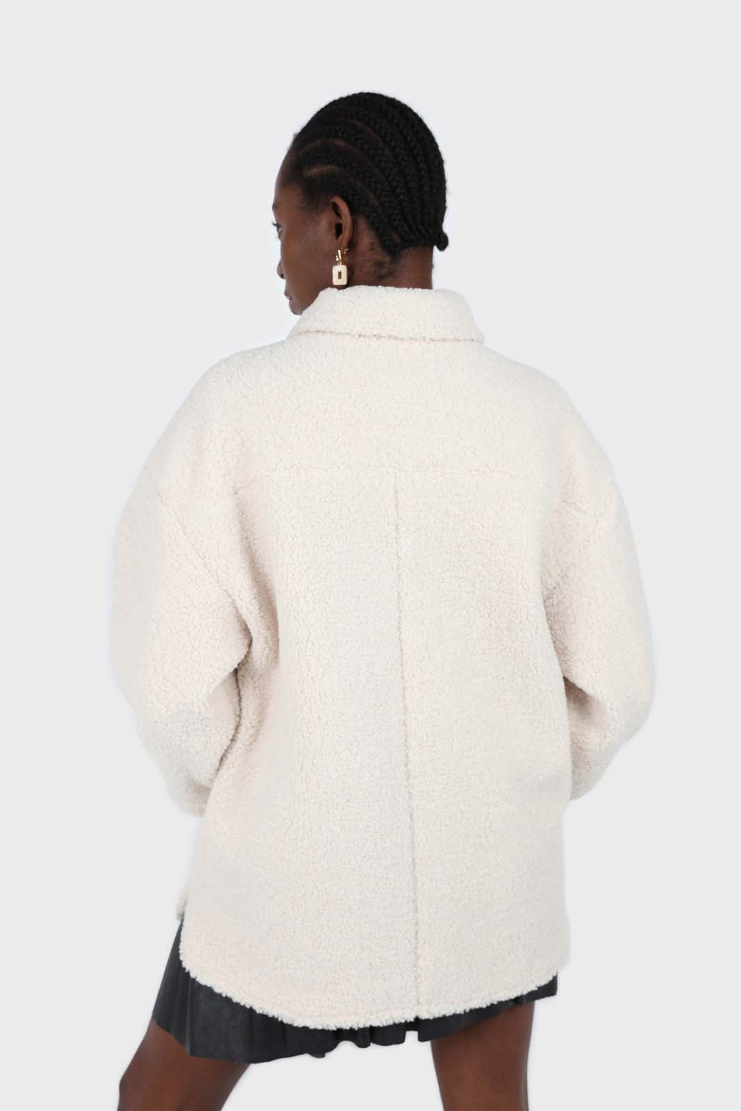Cream teddy oversized shirt jacket