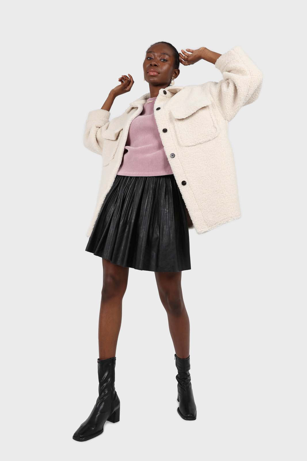 Cream teddy oversized shirt jacket