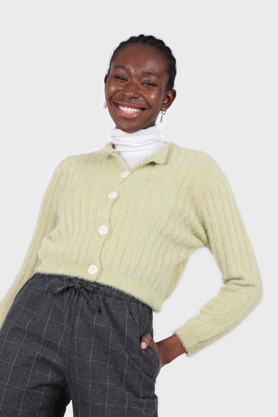 Mint fuzzy cropped cardigan