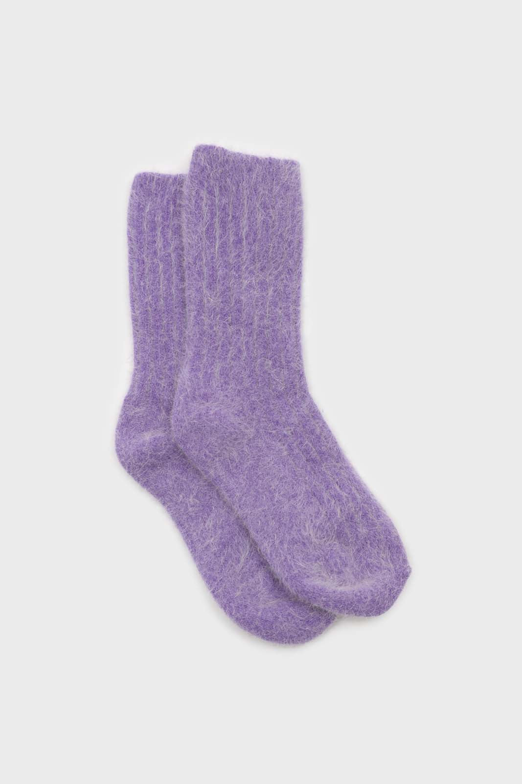 Violet large ribbed angora socks