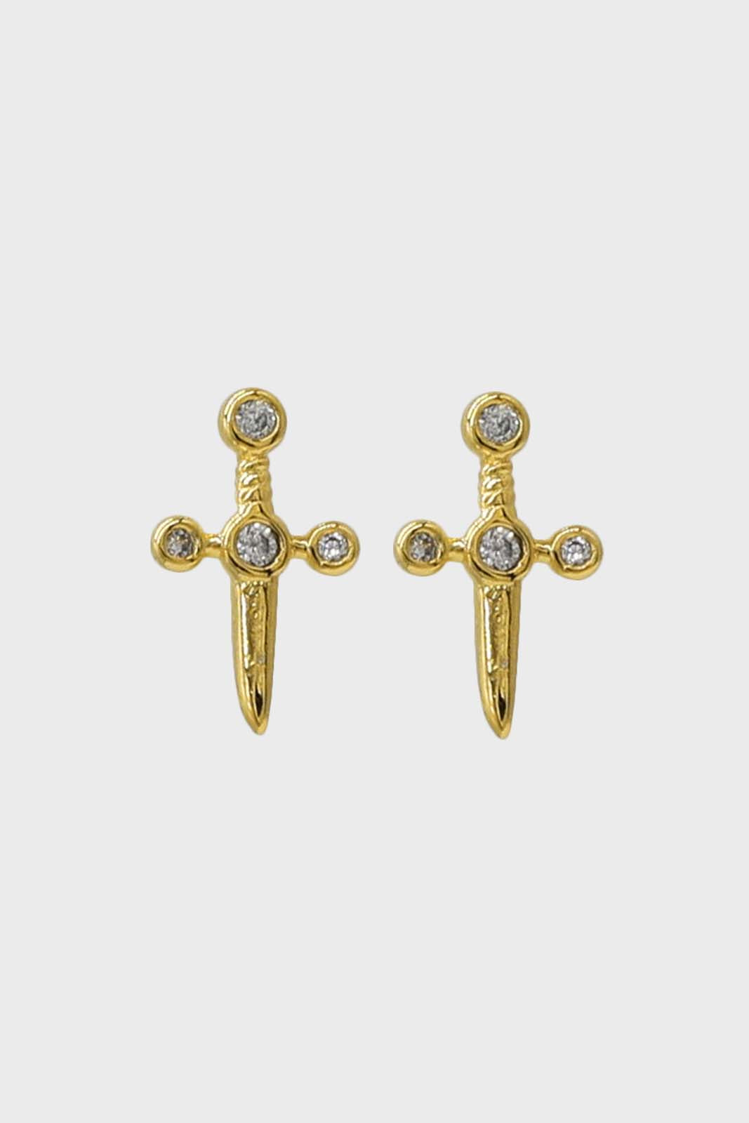 Gold diamante dagger stud earrings
