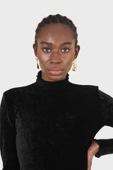 Black wrinkle velvet turtleneck top