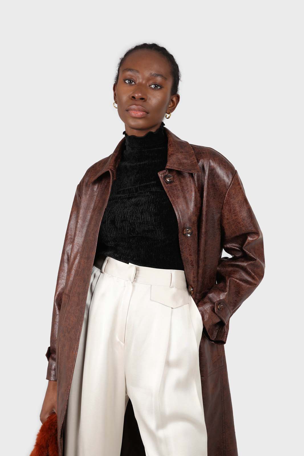 Black wrinkle velvet turtleneck top