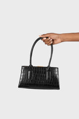 Black vegan croc skin mini crossbody handbag