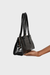 Black vegan croc skin mini crossbody handbag