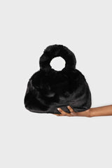 Black furry ring handle crossbody handbag