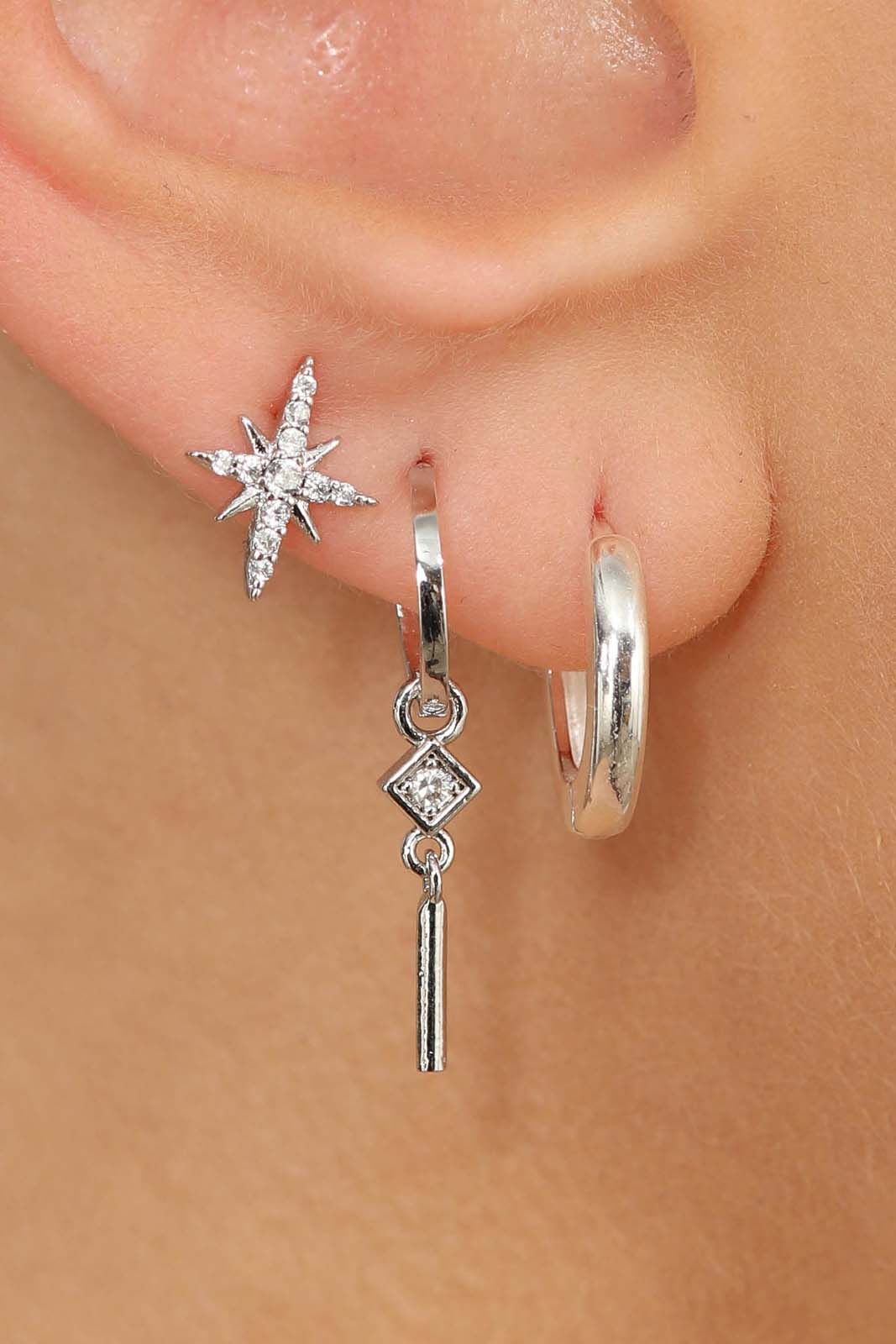 Silver starbust ear party stack