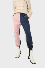 Pink and navy contrast leg sweatpants