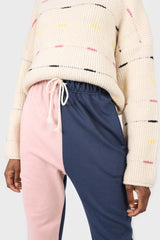 Pink and navy contrast leg sweatpants