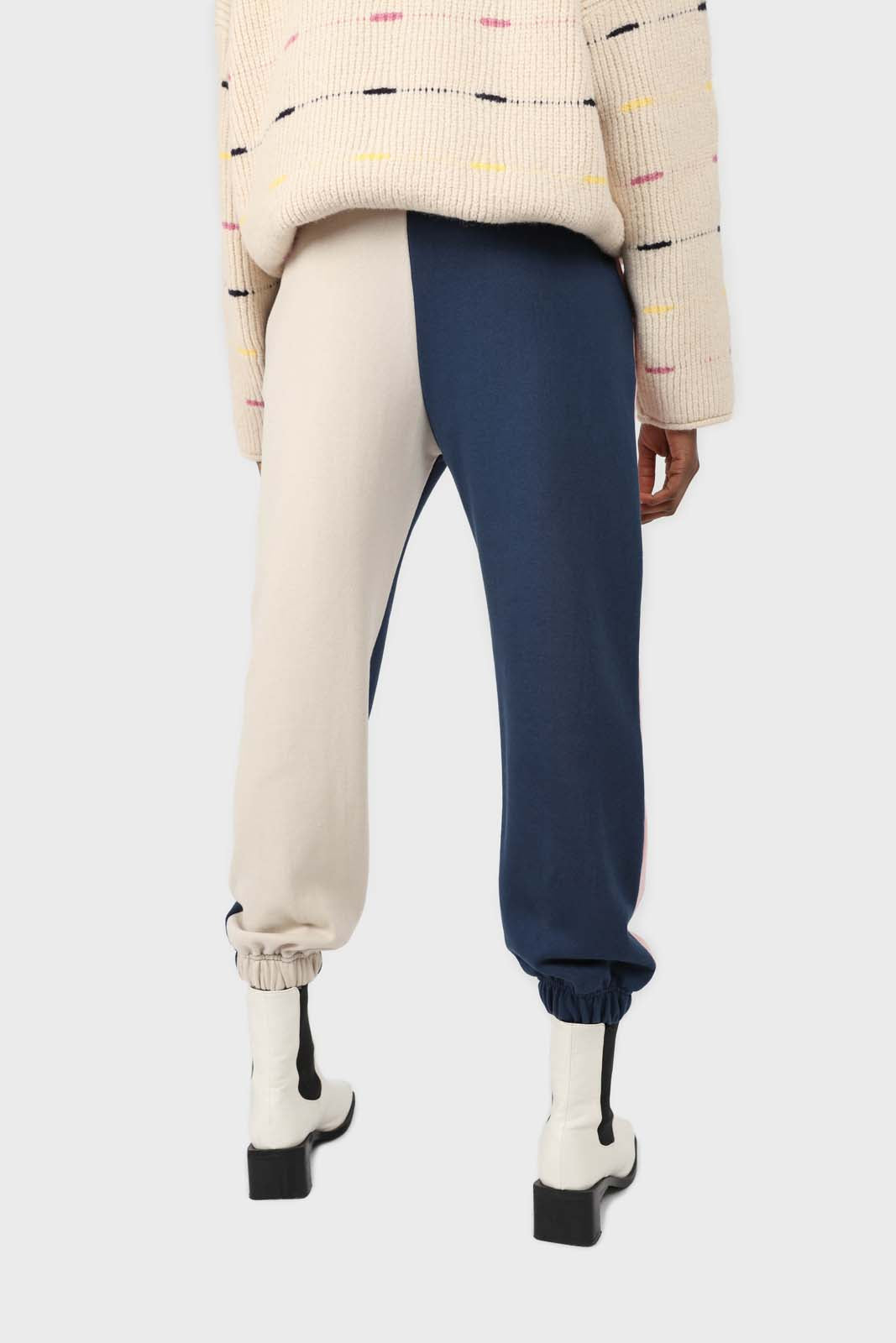 Pink and navy contrast leg sweatpants