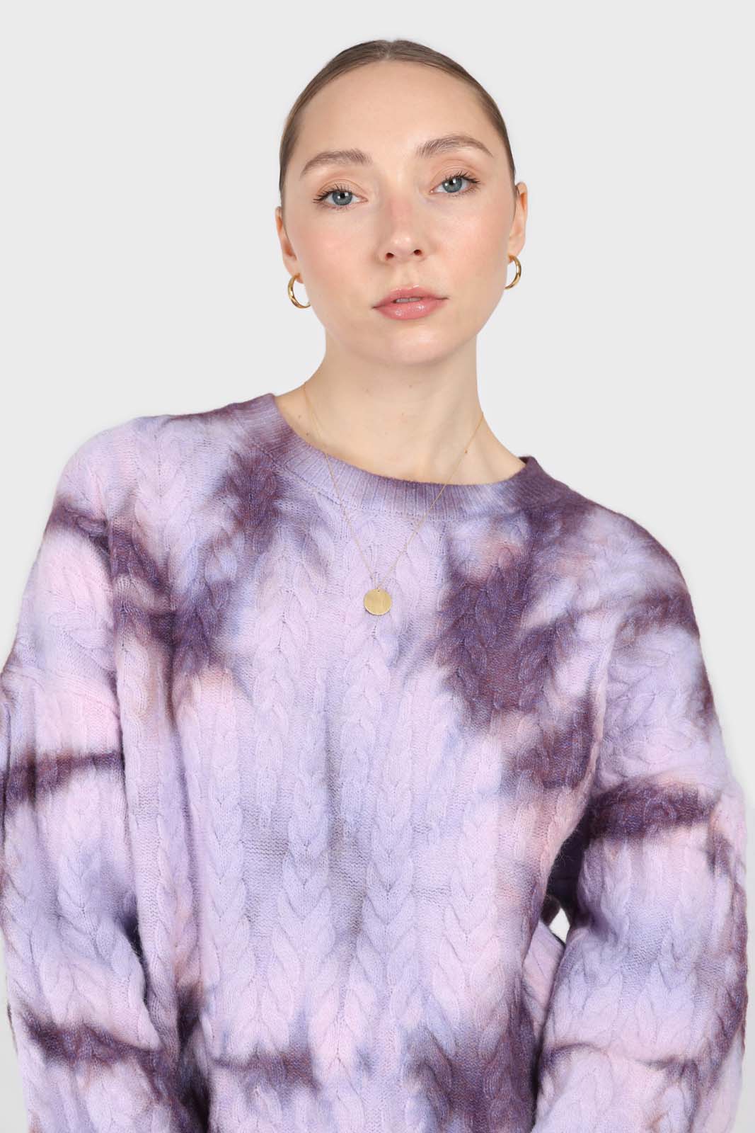Lilac tie dye cableknit oversized jumper