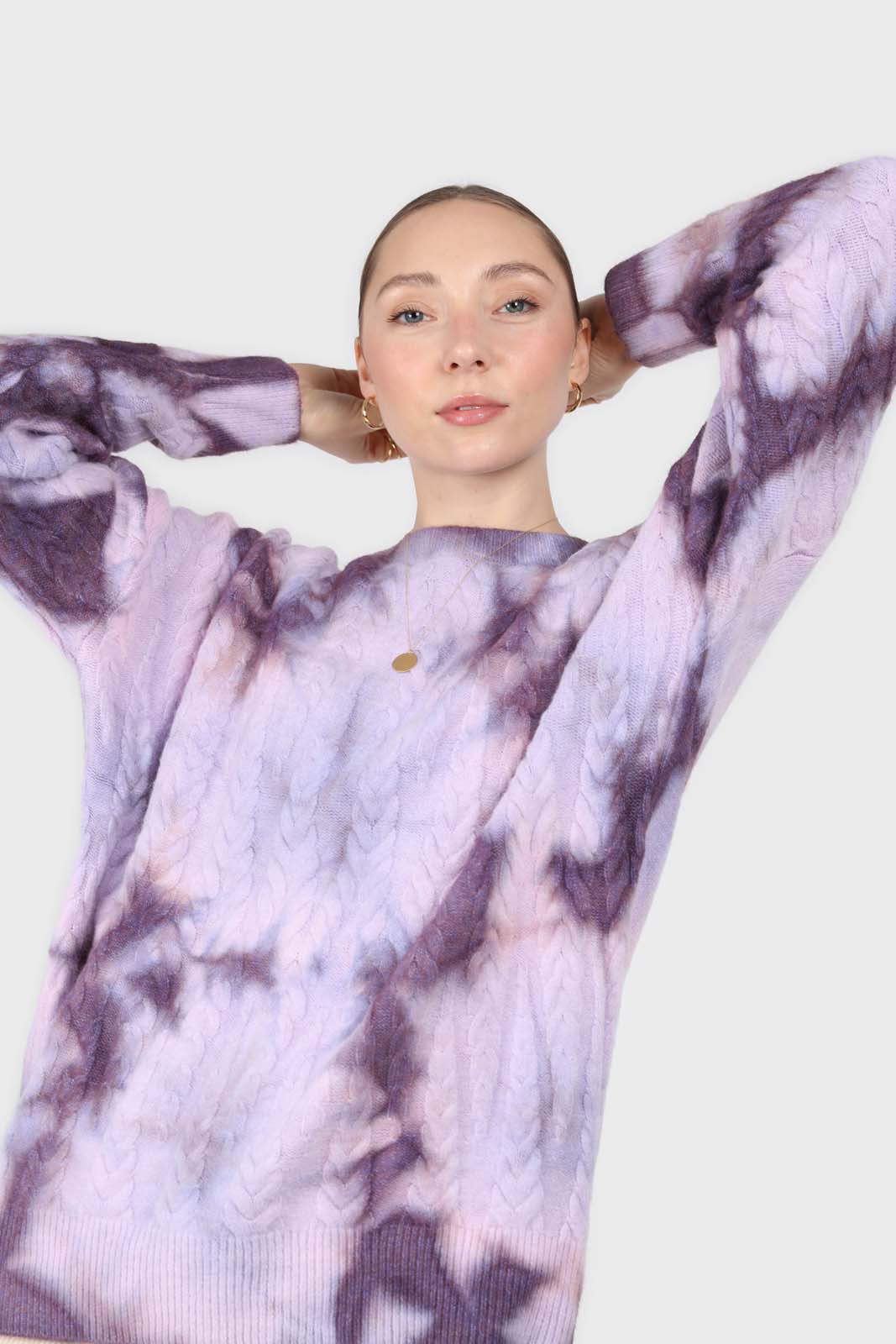 Lilac tie dye cableknit oversized jumper