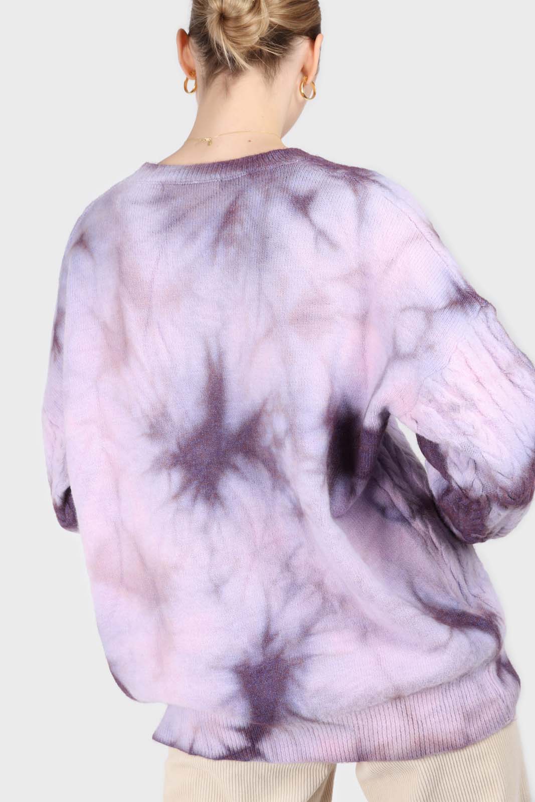 Lilac tie dye cableknit oversized jumper
