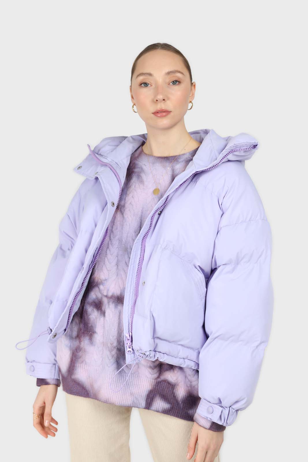 Lilac tie dye cableknit oversized jumper