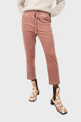 Pale pink corduroy drawstring loose fit trousers