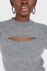 Charcoal peek chest angora wool blend knit top