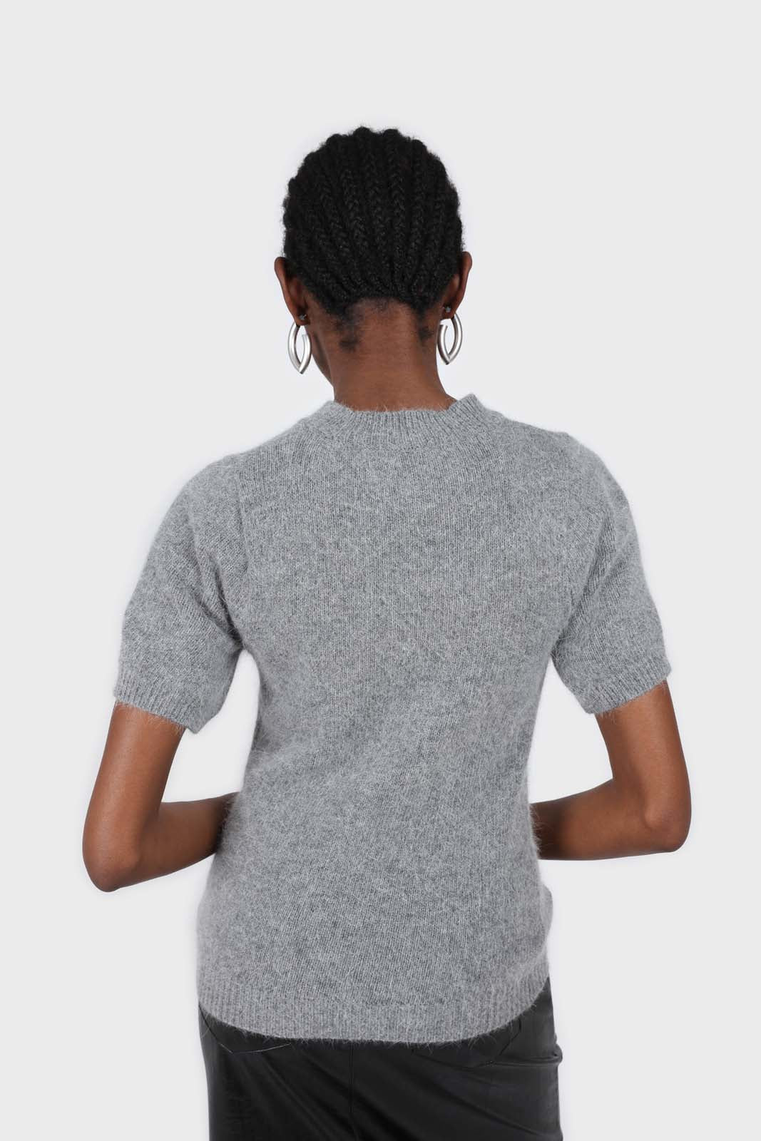 Charcoal peek chest angora wool blend knit top