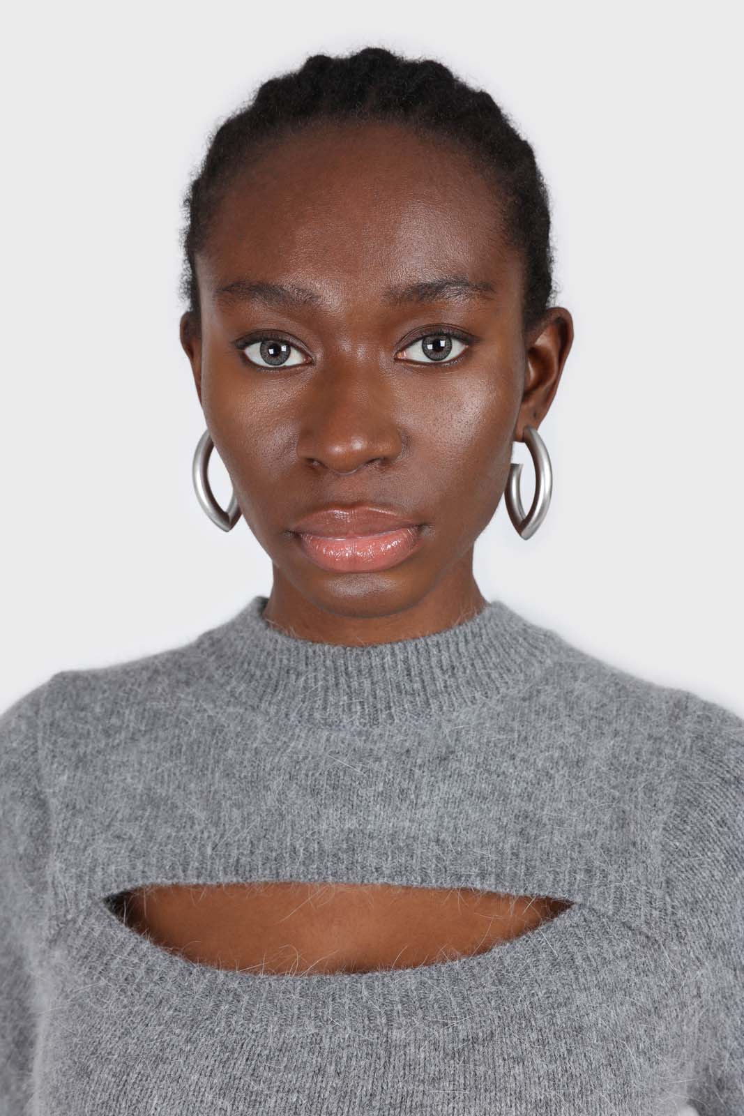 Charcoal peek chest angora wool blend knit top