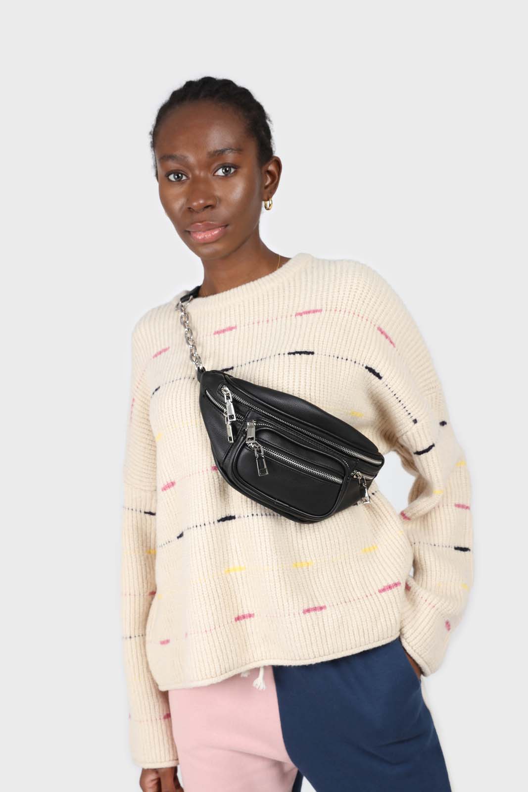 Ivory and pink stitched stripe jumper
