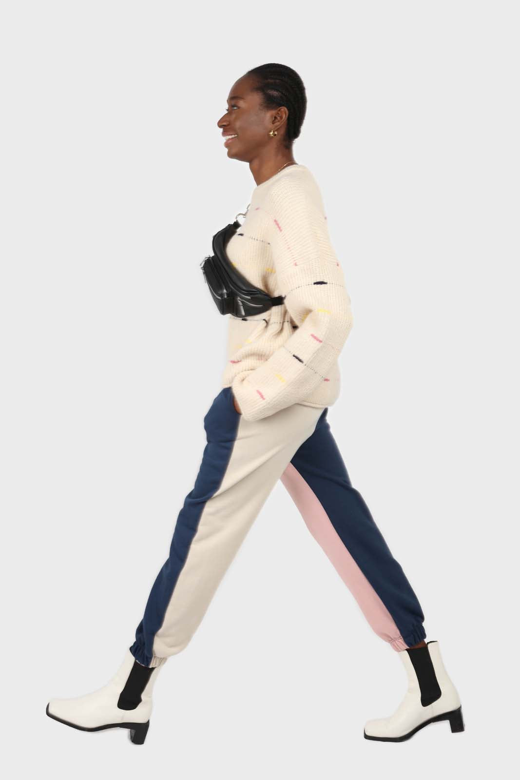 Ivory and pink stitched stripe jumper