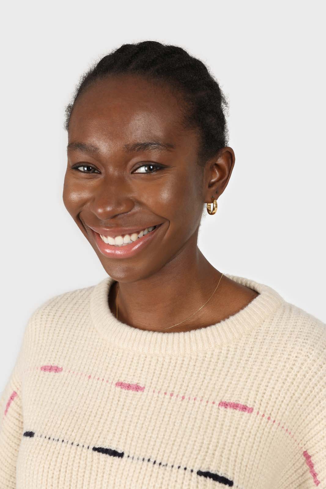 Ivory and pink stitched stripe jumper