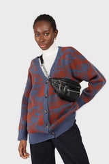 Blue and brown abstract pattern cardigan