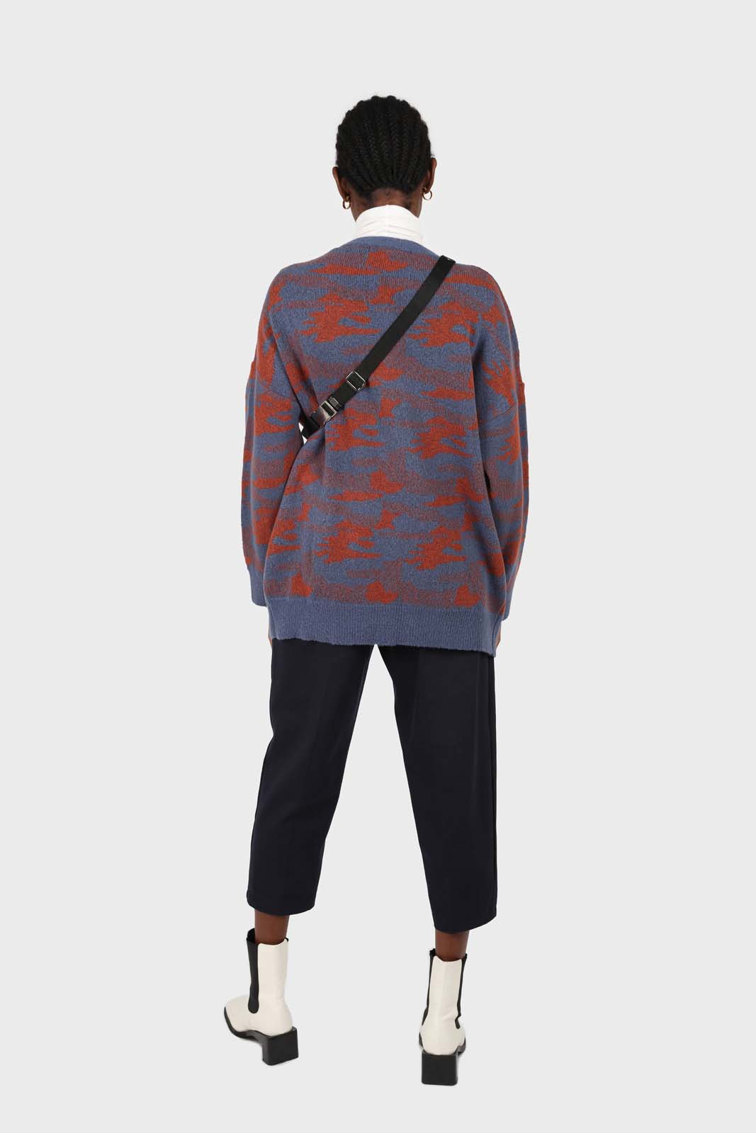 Blue and brown abstract pattern cardigan