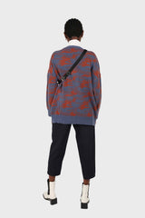 Blue and brown abstract pattern cardigan