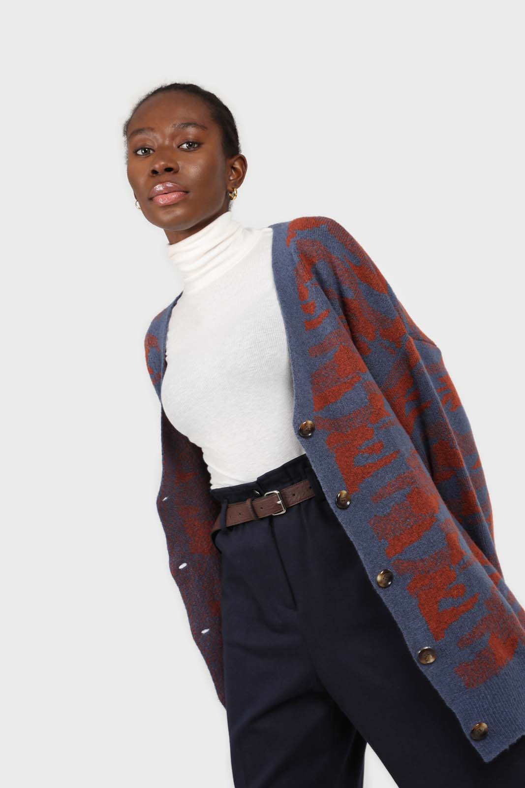 Blue and brown abstract pattern cardigan