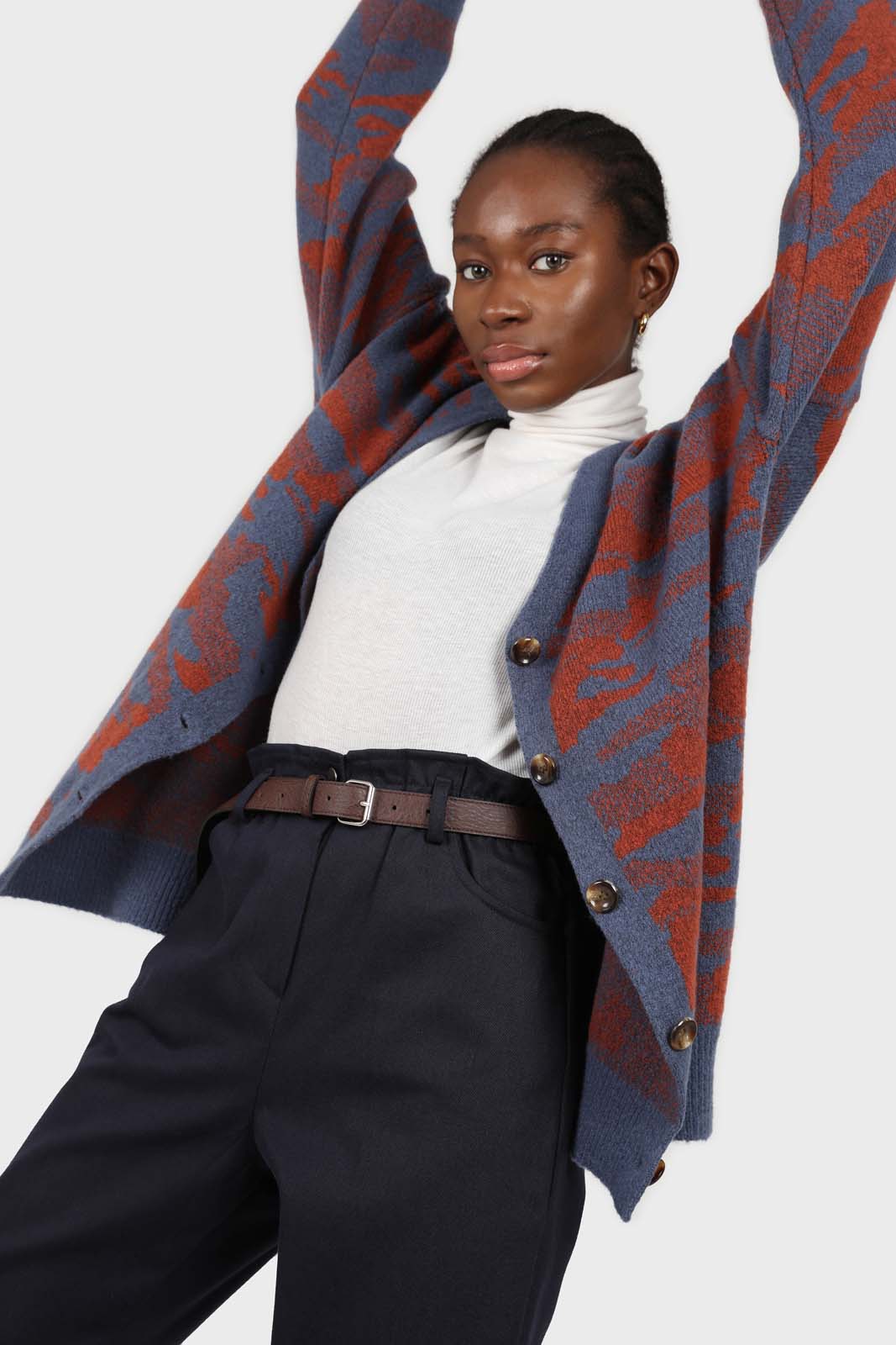 Blue and brown abstract pattern cardigan