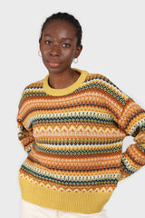 Yellow multi patterned crew neck jumper