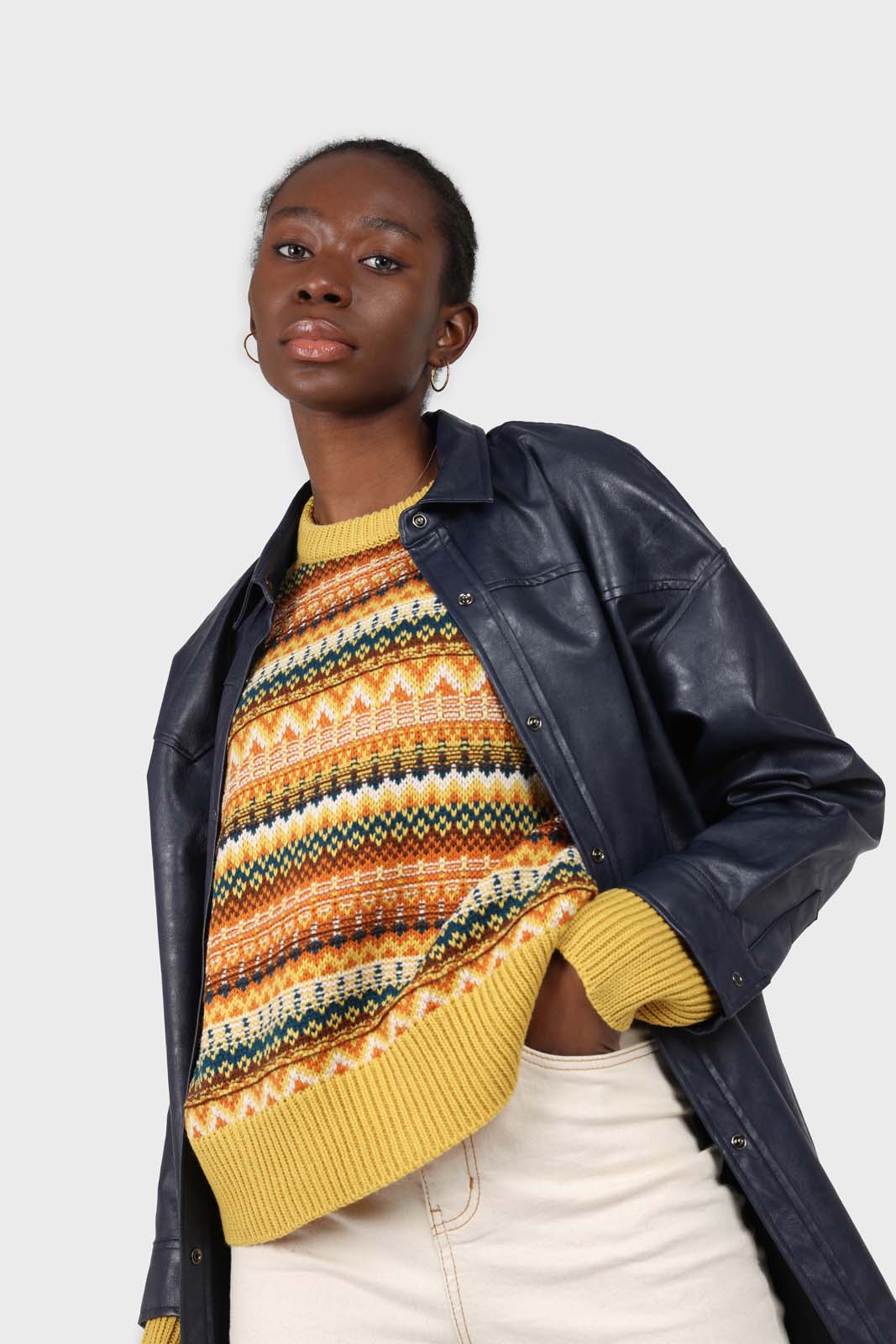 Yellow multi patterned crew neck jumper