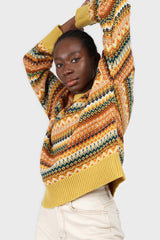 Yellow multi patterned crew neck jumper