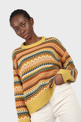 Yellow multi patterned crew neck jumper
