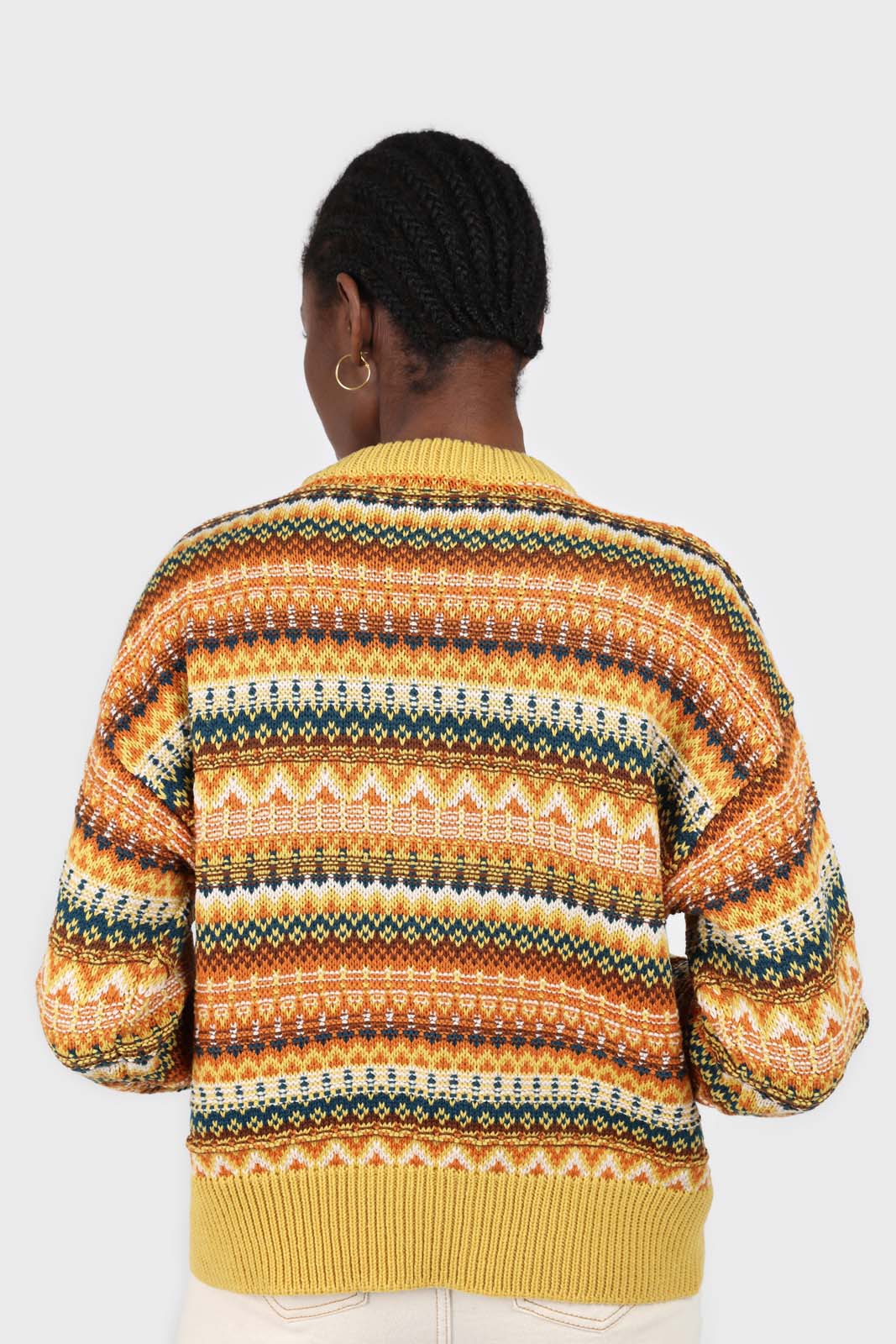 Yellow multi patterned crew neck jumper