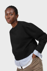 Black layered hem puff sleeved sweatshirt
