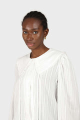 White lace trim large collar blouse